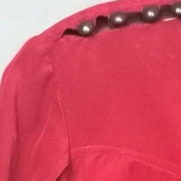 80s Vintage Designer Pleat Red Silk Crepe de Chine Long Sleeve Loose Fit Blouse - Picture 9 of 10